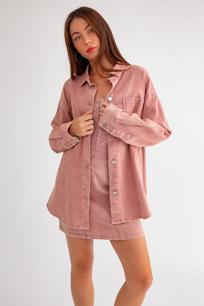 The Desirae Dusty Pink Denim Shacket