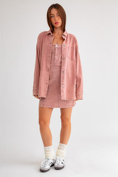 The Desirae Dusty Pink Denim Shacket