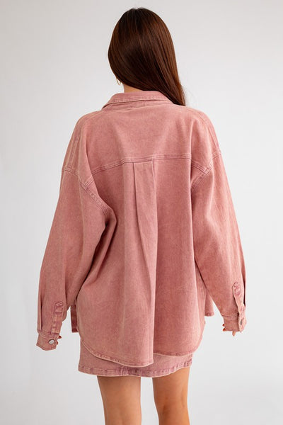 The Desirae Dusty Pink Denim Shacket