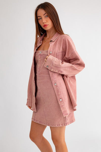 The Desirae Dusty Pink Denim Shacket
