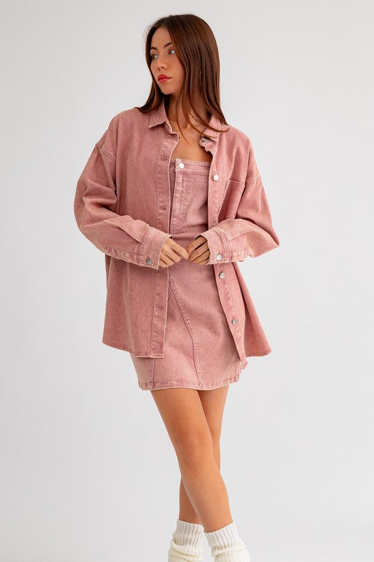 The Desirae Dusty Pink Denim Shacket