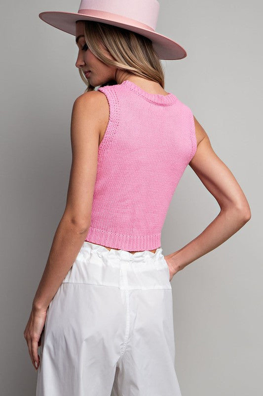 The Hi Barbie Pink Cropped Sweater Tank Top