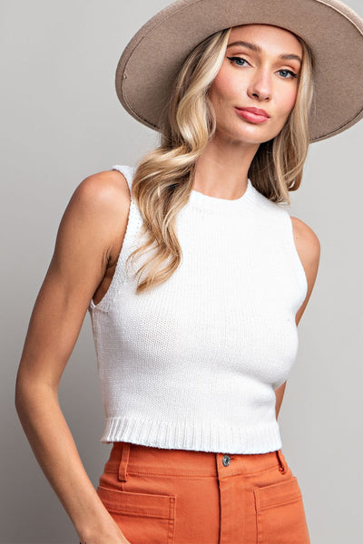 The Top Notch White Knit Sweater Tank Top