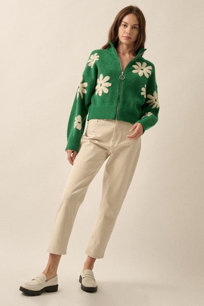 The Daisy Chain Hunter Green Floral Zip Up Sweater