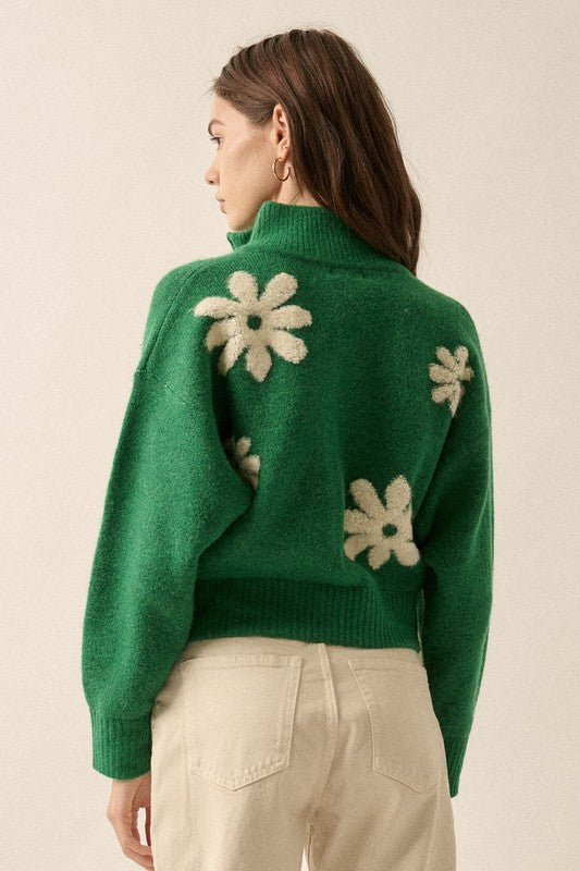The Daisy Chain Hunter Green Floral Zip Up Sweater