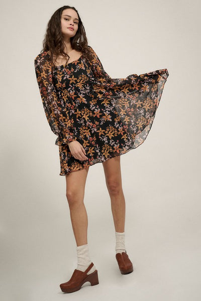 The Fallin For You Black Floral Print Mini Dress