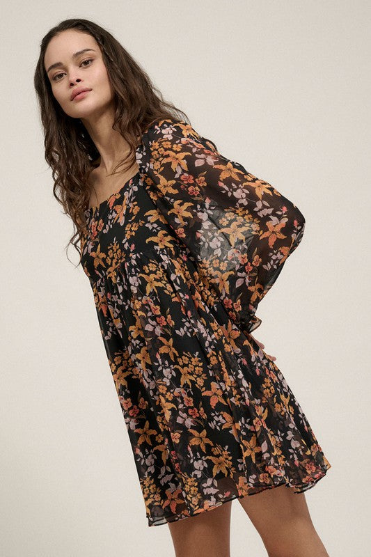 The Fallin For You Black Floral Print Mini Dress