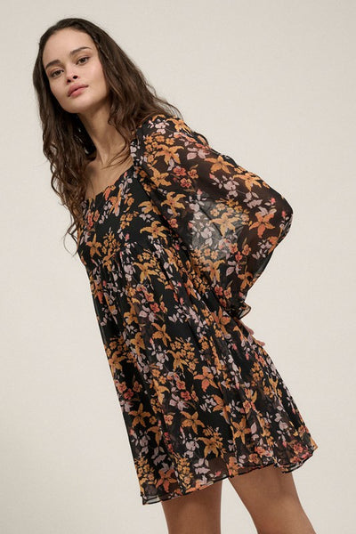 The Fallin For You Black Floral Print Mini Dress