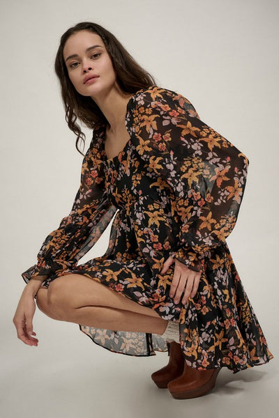 The Fallin For You Black Floral Print Mini Dress