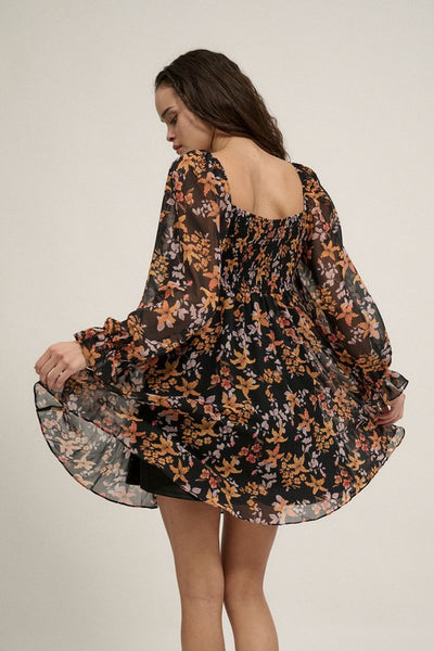 The Fallin For You Black Floral Print Mini Dress