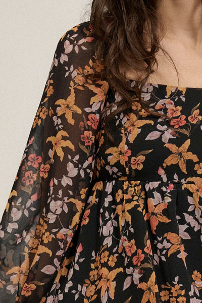 The Fallin For You Black Floral Print Mini Dress