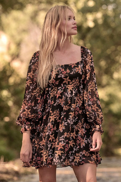 The Fallin For You Black Floral Print Mini Dress