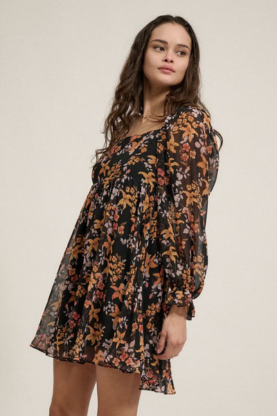 The Fallin For You Black Floral Print Mini Dress