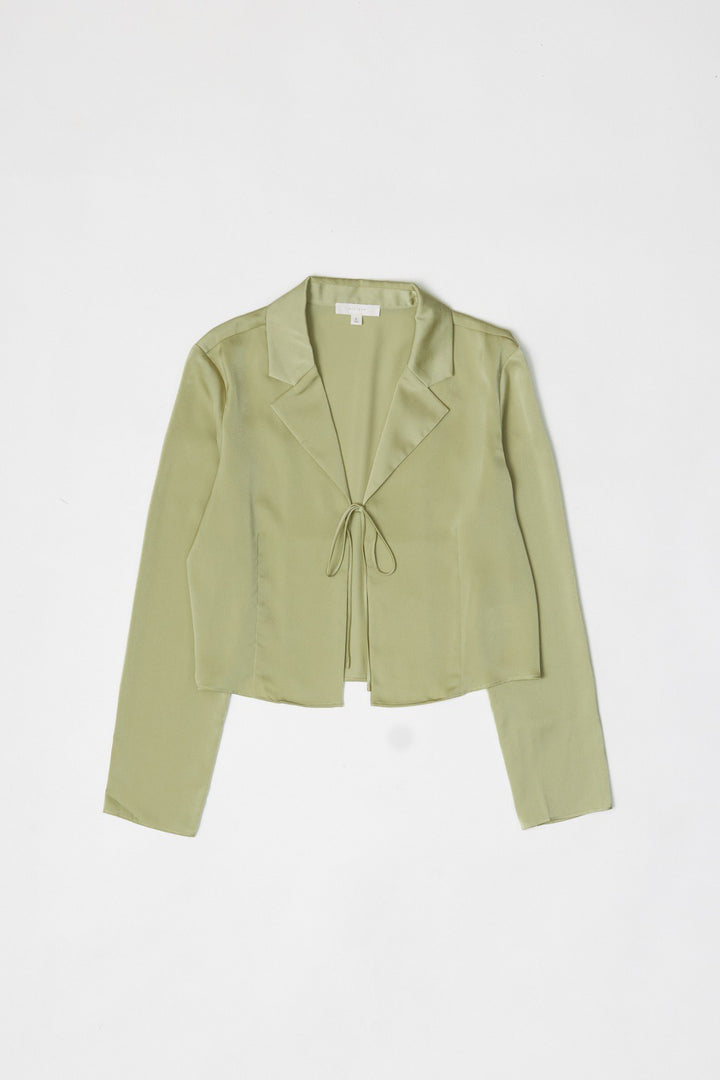 The Irene Sage Satin Tie Front Top