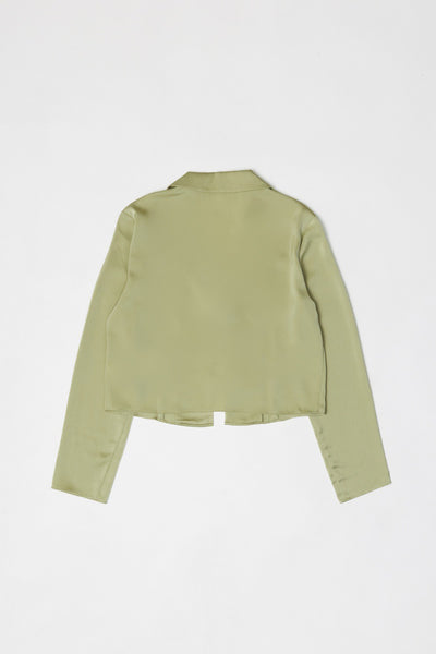 The Irene Sage Satin Tie Front Top
