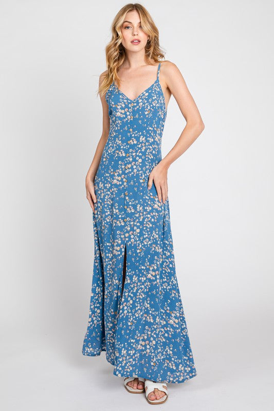 The Holding Onto Summer Blue Floral Maxi Dress