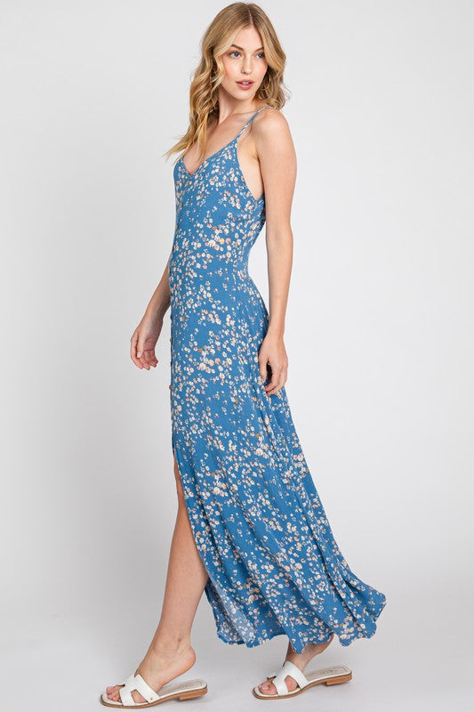 The Holding Onto Summer Blue Floral Maxi Dress
