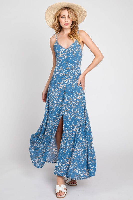 The Holding Onto Summer Blue Floral Maxi Dress