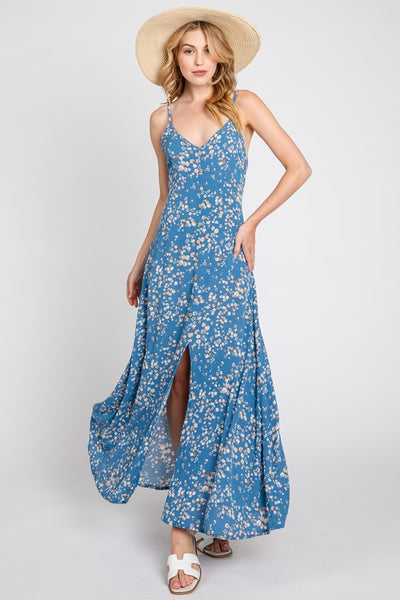 The Holding Onto Summer Blue Floral Maxi Dress