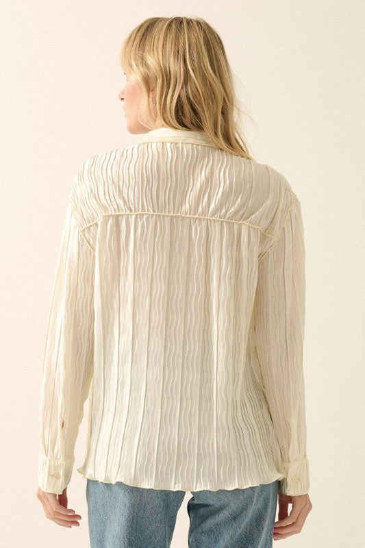 The Carleigh Cream Button Front Pleated Shirt