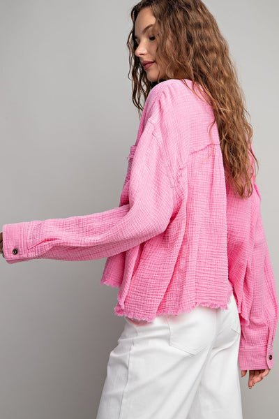 The Tickled Pink Button Down Gauze Shirt