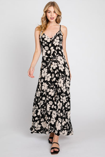 The Falling For You Black Floral Midi Dress