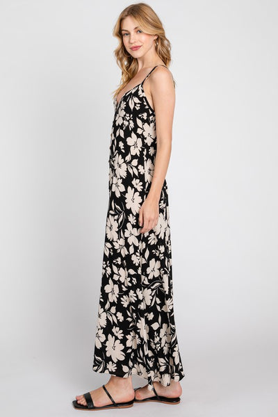 The Falling For You Black Floral Midi Dress