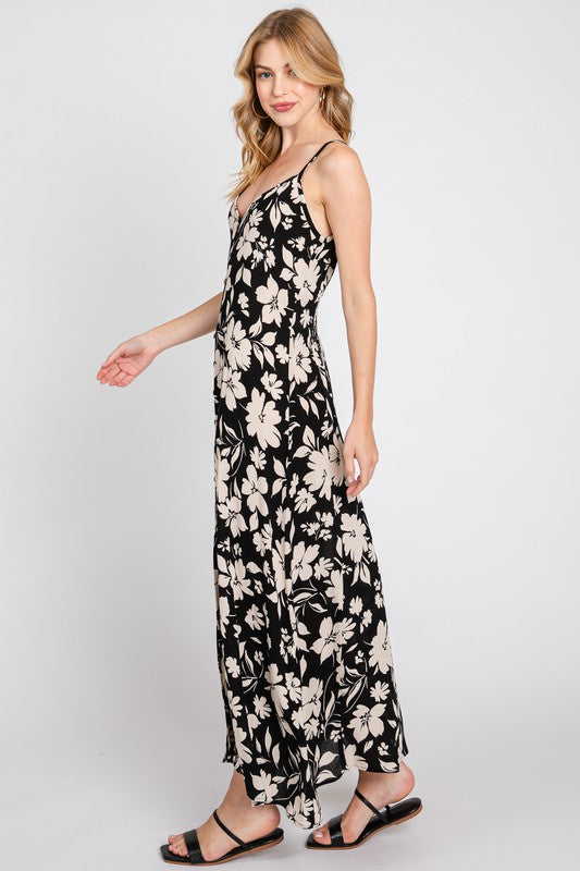 The Falling For You Black Floral Midi Dress