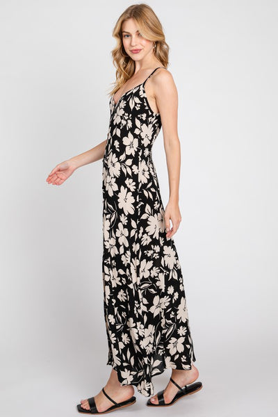 The Falling For You Black Floral Midi Dress