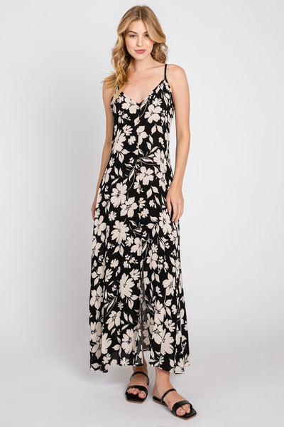 The Falling For You Black Floral Midi Dress