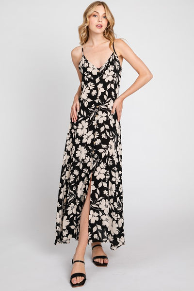 The Falling For You Black Floral Midi Dress