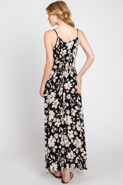 The Falling For You Black Floral Midi Dress