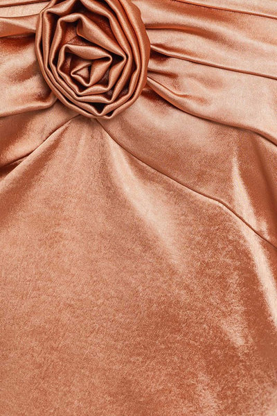 The Rose is a Rose Corsage Detail Cinnamon Satin Mini Dress