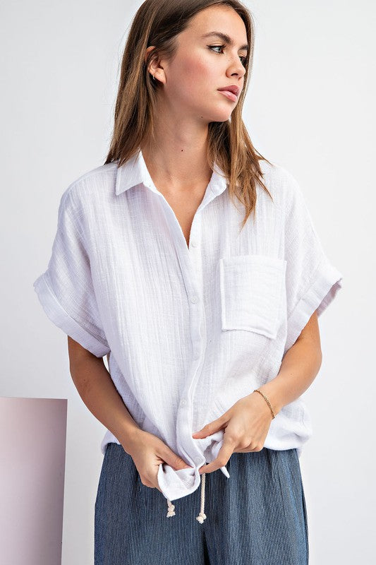 The Wrenly White Gauze Button Front Shirt