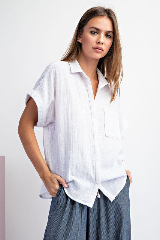 The Wrenly White Gauze Button Front Shirt