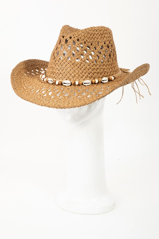 The Cowrie Shell Beaded String Straw Hat