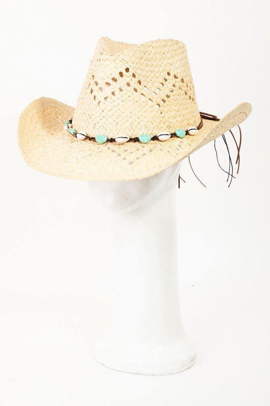 The Cowrie Shell Bead Rope Strap Straw Hat