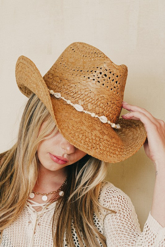 The Straw Braid Cowrie Shell Cowboy Hat