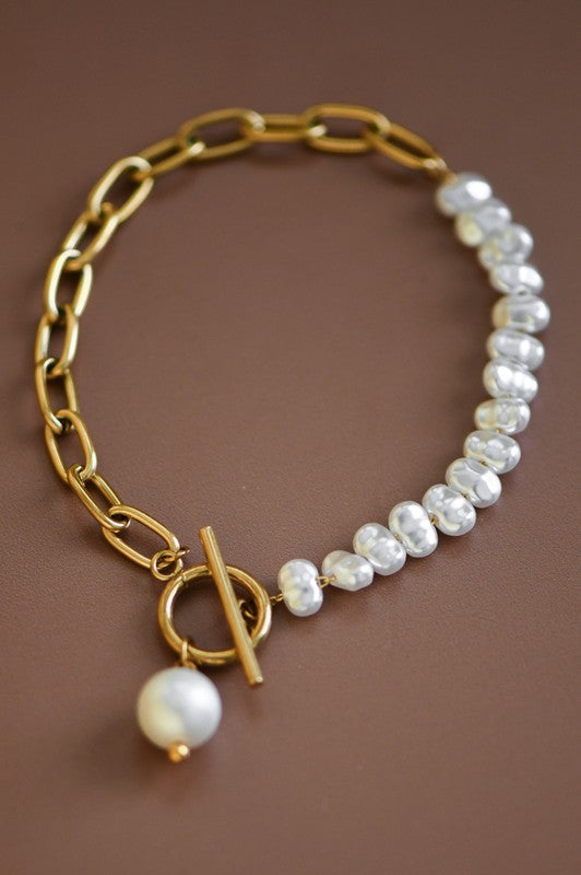 The 18K Gold Plated Chain Link Pearl Bracelet