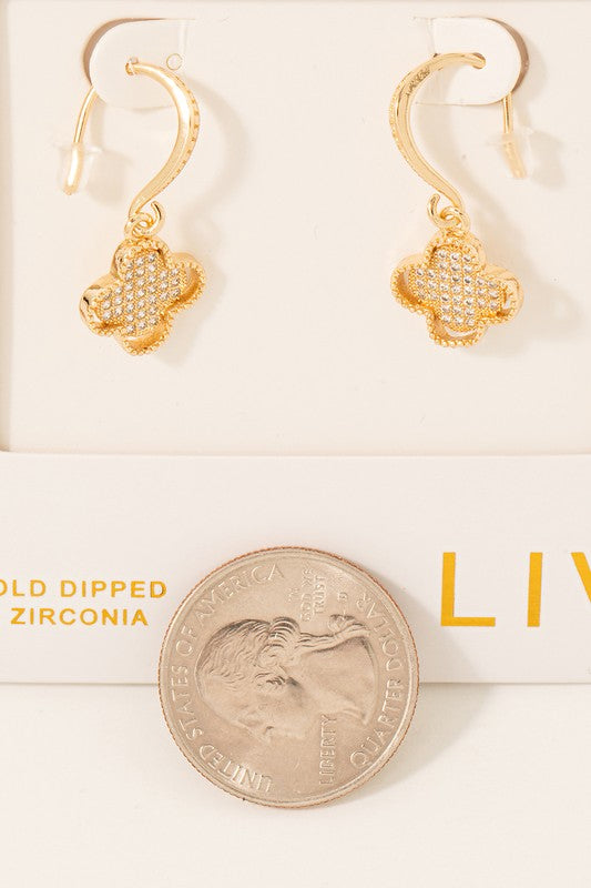 The Gold Dipped Cz Pave Clover Charm Hoop Earrings