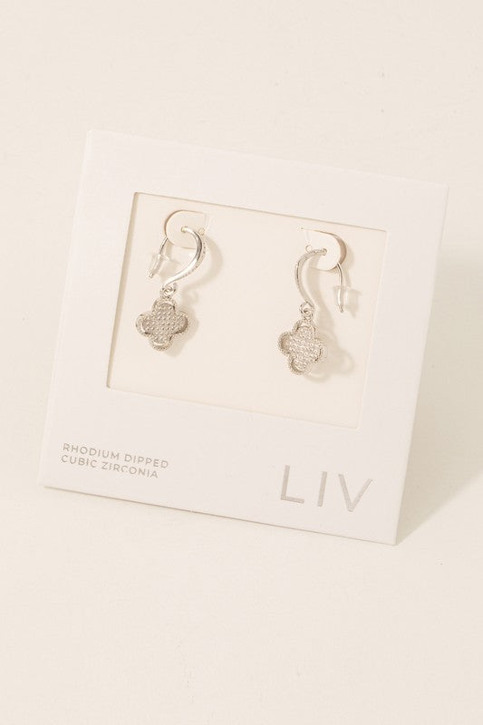 The Gold Dipped Cz Pave Clover Charm Hoop Earrings