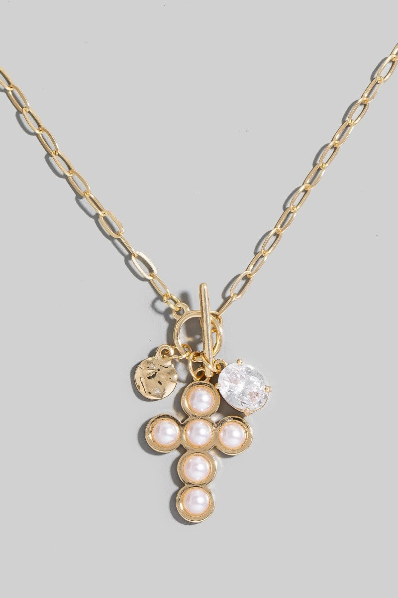 The Studded Cross & Gem Toggle Chain Necklace