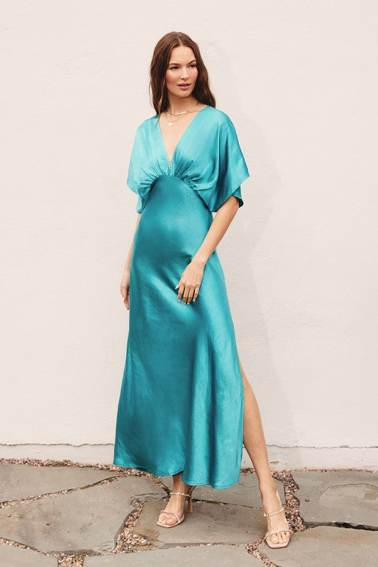 The Mystic Lake Satin Maxi Dress