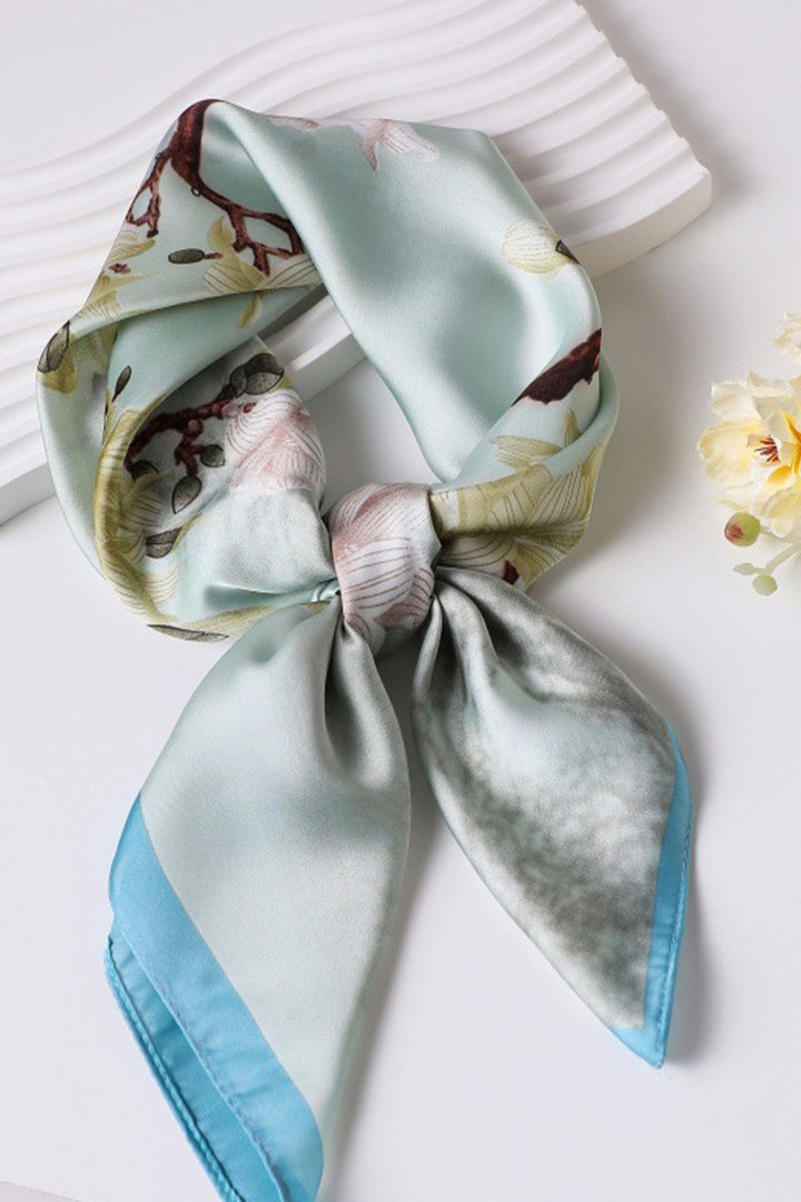 The Floral Print Faux Silk Square Scarf
