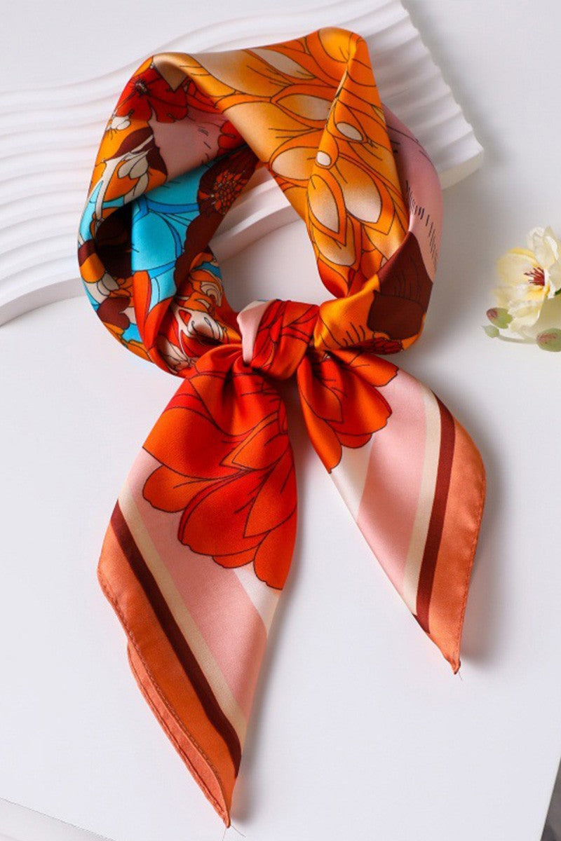 The Floral Print Faux Silk Square Scarf