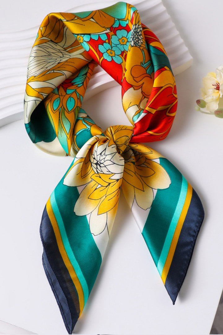The Floral Print Faux Silk Square Scarf