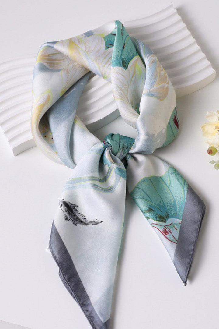 The Floral Print Faux Silk Square Scarf