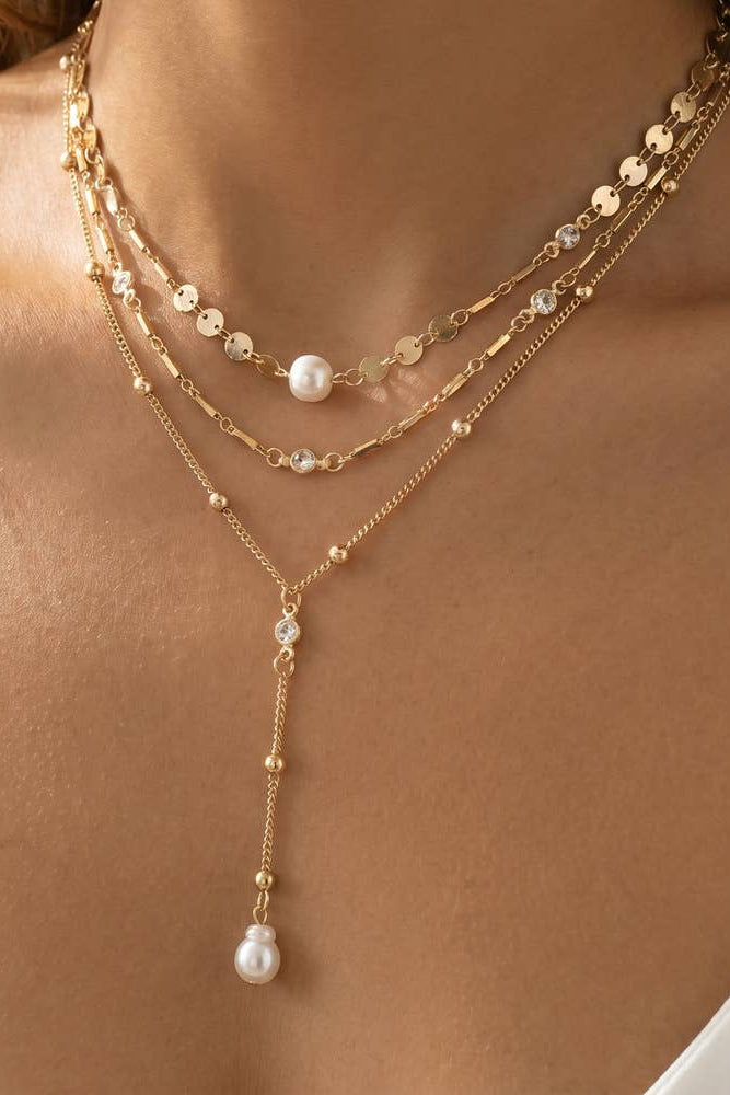 The Gold Layered Pearl Cz Lariat Drop Necklace