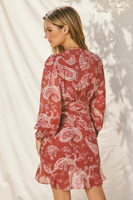The Adobe Rose Paisley Print Wrap Mini Dress