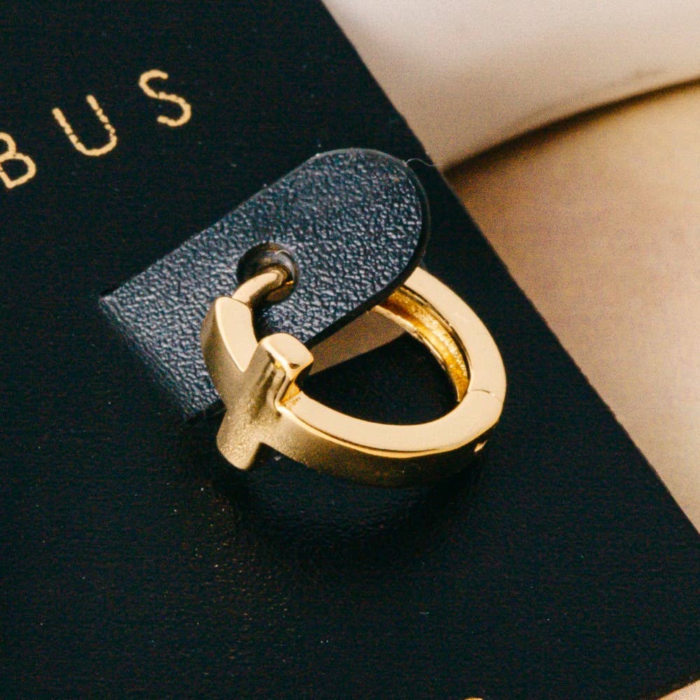 The Gold Dipped Minimalist Cross Huggie Hoop Earrings